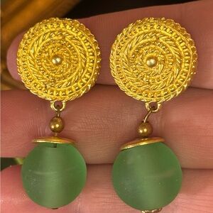 VTG French Green Glass Earrings